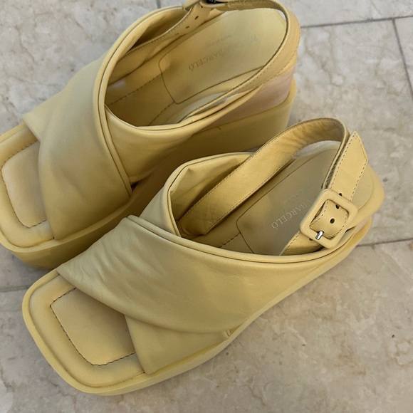 Paloma Barcelo Lemon Yellow Leather Platform Wedge Slingbacks - Picture 5 of 9